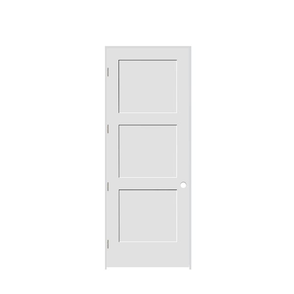 Codel Doors 30" x 96" x 1-3/8" Primed 3-Panel Equal Panel Interior Shaker 4-9/16" RH Prehung Door 2680pri8433RH154916 - main